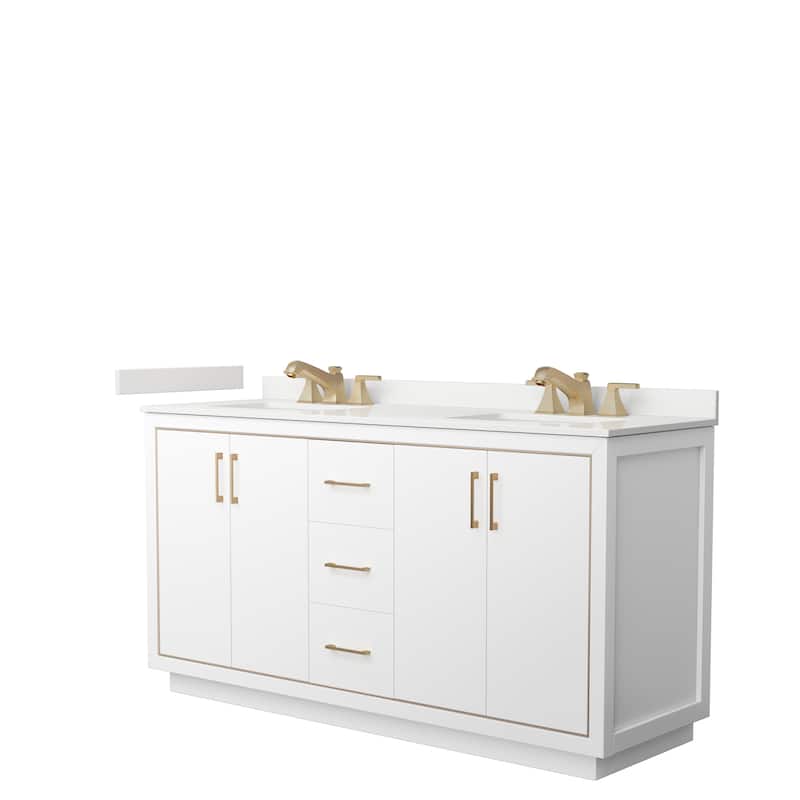 Icon 66-inch Double Vanity, Quartz Top - White, Bronze Trim, White Quartz Top