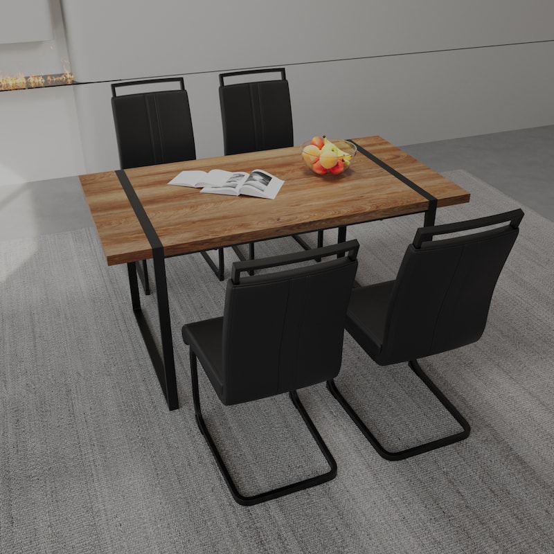 Modern 5-Piece Dining Set with MDF Rectangular Table & 4 High Back C-shaped Tube Chairs