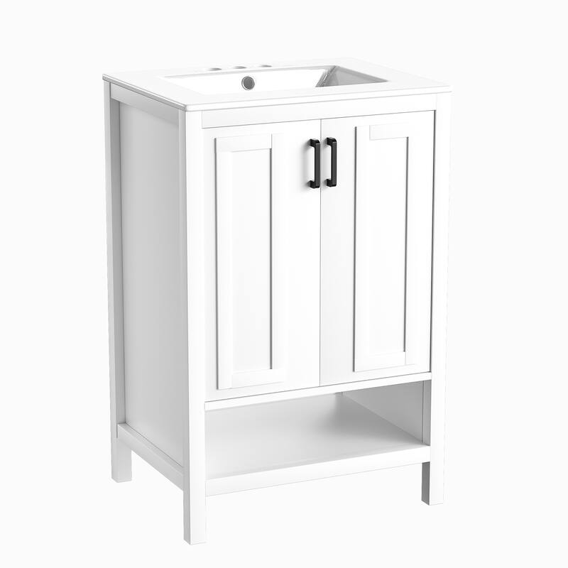 Anmytek 24'' Single Bathroom Vanity Cabinet with Ceramic Sink Combo Bathroom Storage Cabinet With Soft Close Doors