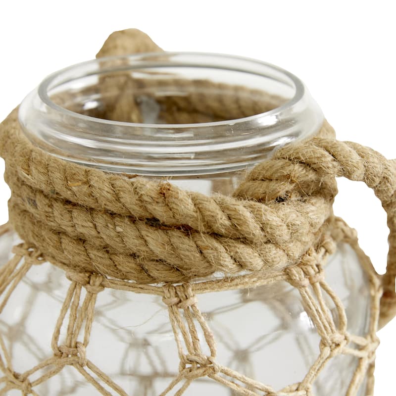 Glass Decorative Candle Lantern with Rope Handle - Clear - Roche River Decor