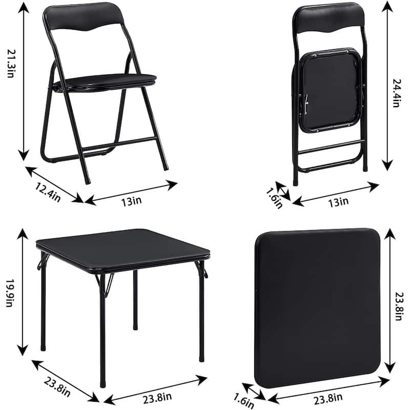 VECELO 5 Pcs Kids Folding Activity Table and Chairs Set, Portable, with Ultra Soft PU Padded Cushion, Matte Black