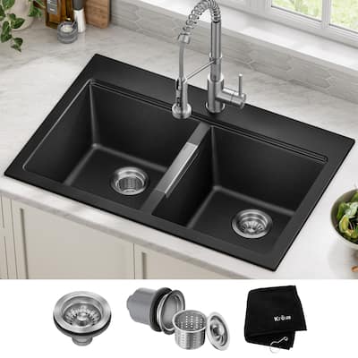 KRAUS Granite 33 inch 2-Bowl Undermount Drop-in Kitchen Sink