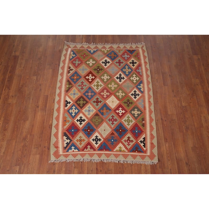 Vegetable Dye Kilim Qashqai Persian Vintage Foyer Vintage Wool Carpet - 3'6"x 4'9"