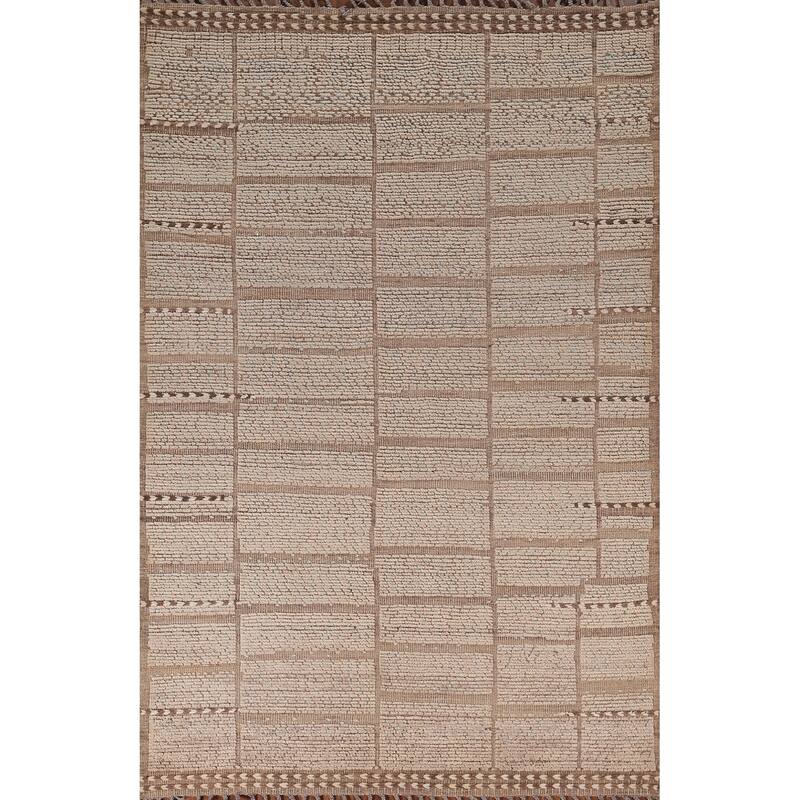All-Over Striped Moroccan Area Rug Hand-Knotted Wool Carpet - 6'2"x 9'4"