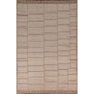 All-Over Striped Moroccan Area Rug Hand-Knotted Wool Carpet - 6'2"x 9'4"