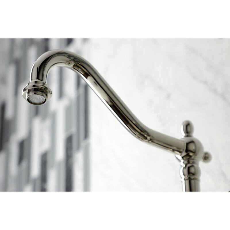 Heritage Two-Handle Wall Mount Bridge Kitchen Faucet with Brass Sprayer