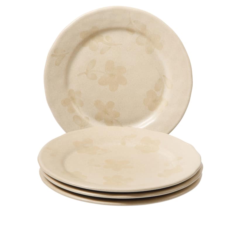 Bloomhouse Hand Painted 8.6 Inch Salad Plates Set of 4 Porto Petals Floral Dessert Plates - Lilly Cream