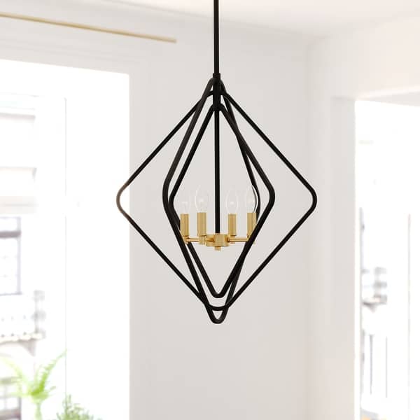 slide 2 of 15, Brady 4 Light Black and Satin Brass Contemporary Geometric Cage Pendant Light - 22-in W x 24.25-in H x 22-in D Black and Satin Brass - 22-in W x 24.25-in H x 22-in D
