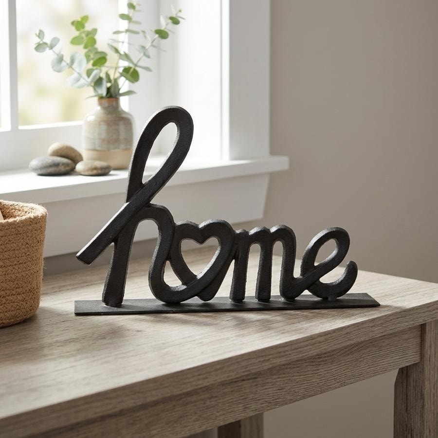 Roven Cast Iron Calligraphic Home Table Decor - Black
