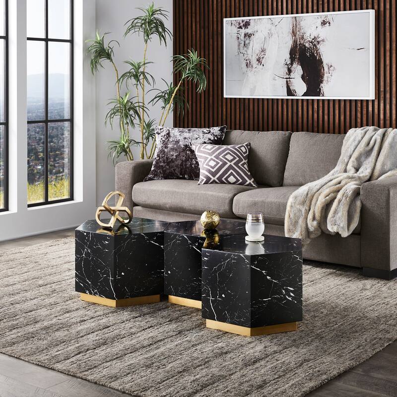 Darcy Faux Marble Coffee Table by iNSPIRE Q Bold - Coffee Table (Set of 3) - Black