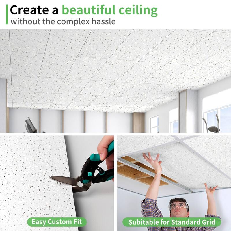 Art3d Flexible Easy DIY PVC Ceiling Tiles Wall Paneling 24"x24" or 24"x48"