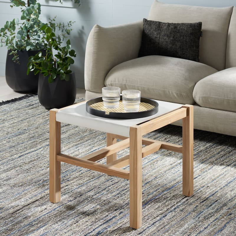 SAFAVIEH Solana Ottoman (Fully Assembled) - White/Natural