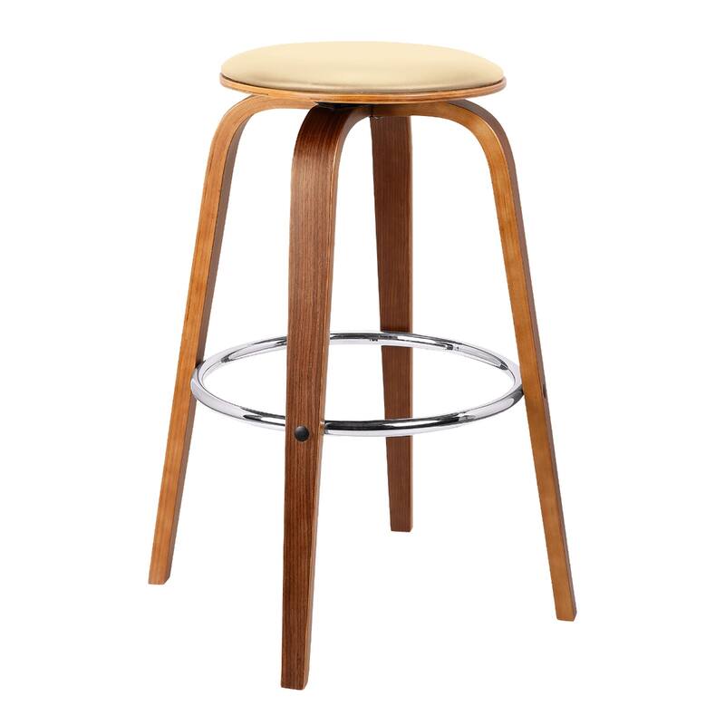 Fabric Backless Counter Height Swivel Bar Stool with Walnut Iron Frame