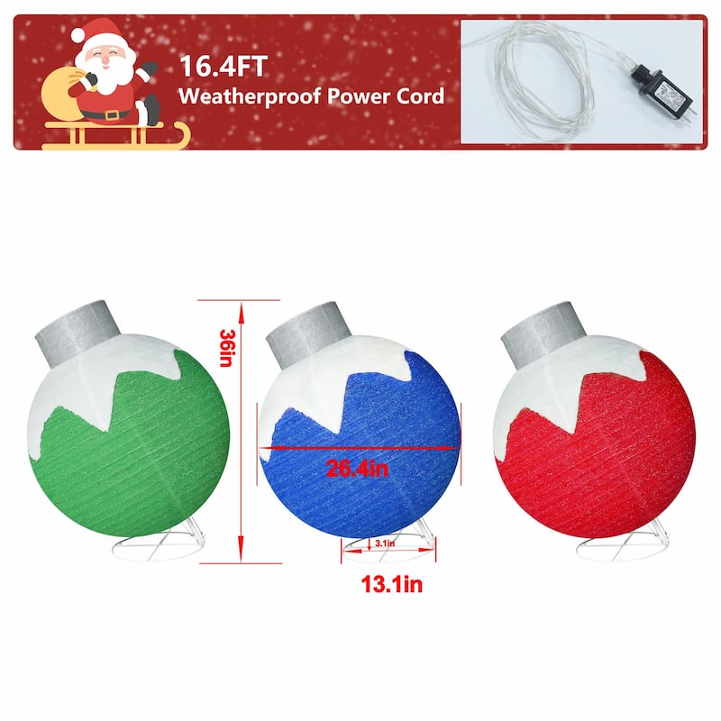 VEIKOUS 35 in. H Warm White LED Ball Pop Up Ornament Christmas Holiday Yard Decoration (3-Piece)