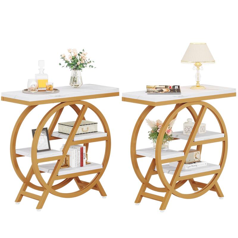 End Table Set of 2, 3-tier Narrow Side Table with Storage for Living Room - 11.8" D x 25.59" W x 26.18" H