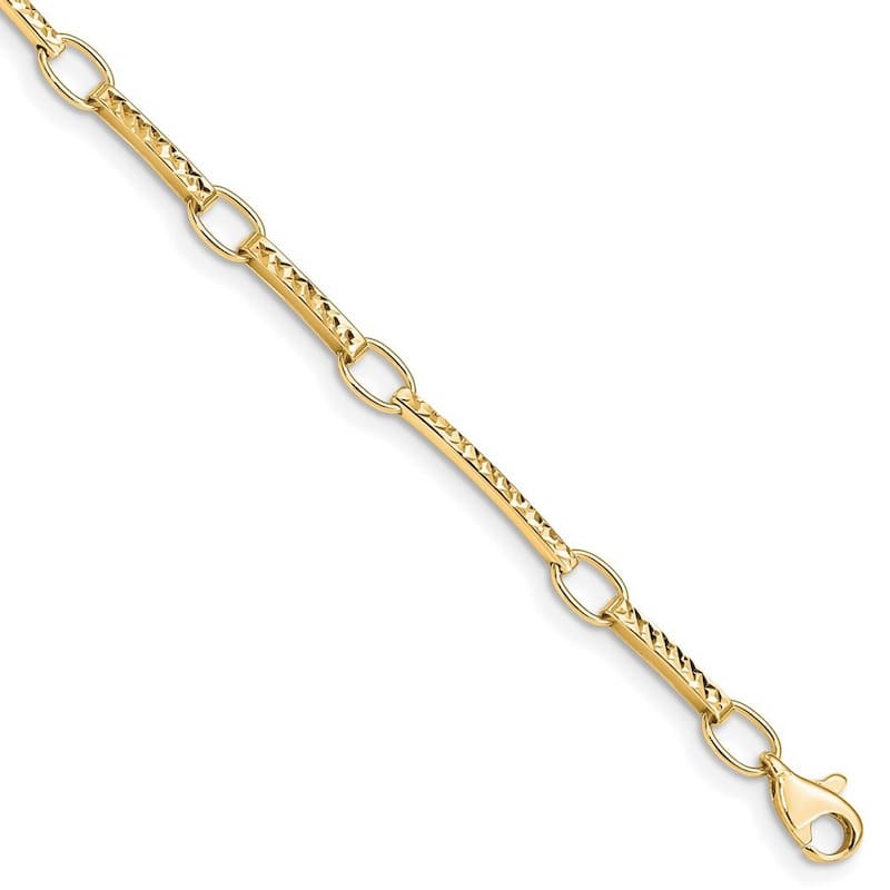 Curata 10k Yellow Gold 7.25" Textured Bar and Link Station Bracelet