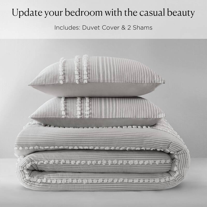 Harbor House Anslee Taupe 3 Piece Cotton Yarn Dyed Duvet Cover Set