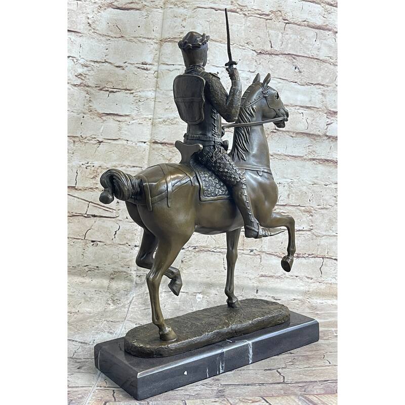 Medieval European Warrior King Arthur On Horseback Bronze Statue Sculpture 16 Inches X 10 Inches