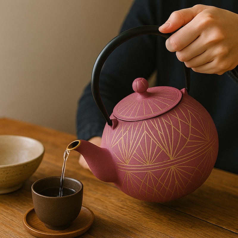 Creative Home 34 oz Cast Iron Tea Pot, New Gold and Purple Color,