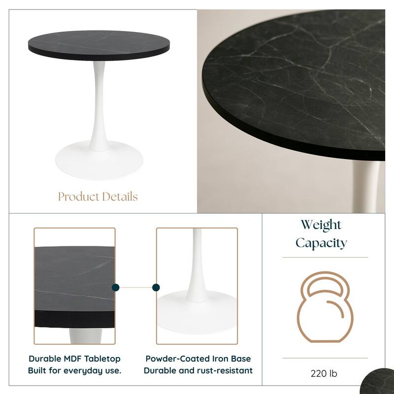 Bristol 36" Round Dining Table for 4 with MDF Top and Modern White Iron Base for Kitchen & Dining Room