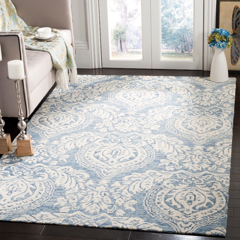 SAFAVIEH Handmade Micro-Loop Tressy Wool Rug - 5' x 8' - Blue/Ivory