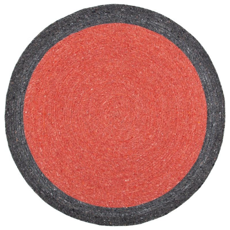 SAFAVIEH Handmade Braided Zane Wool Rug - 3' Round - Red/Black
