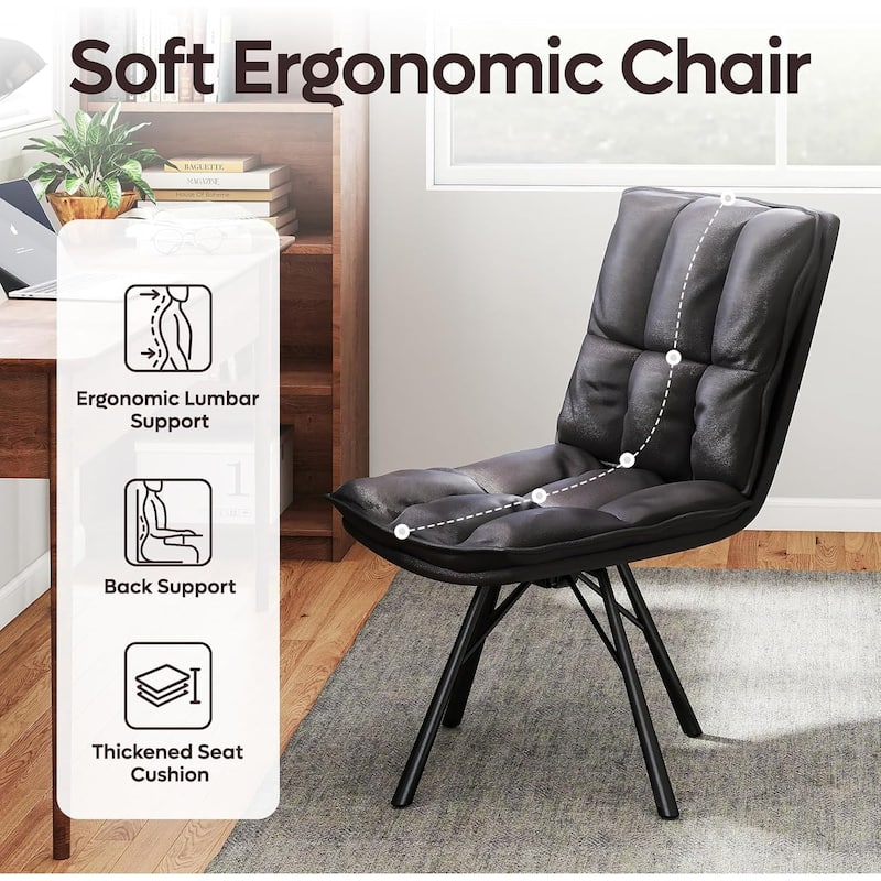 Bestier Office Chairs Set of 2, Dining Chairs with Metal Legs Armless Chair PU Leather Comfortable Upholstered Desk Chairs - N/A