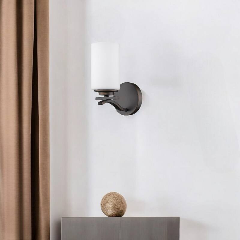 Modern Flush Mount Wall Sconce with White Opal Glass Shade and Dimmable E26 Light Fixture - 9.75" H x 5" W x 6.5" D