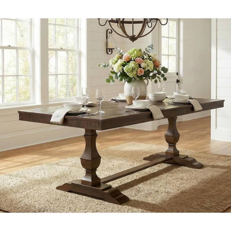 Modern Farmhouse Dining Table Set for 6, 74.8" Large Kitchen Table with 2 Solid Wood Legs and Double Pedestal Base - Table-1set