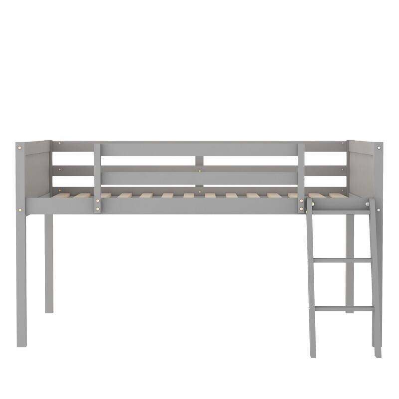 Full Size Wood Low Loft Bed with Ladder,ladder can be placed on the left or right