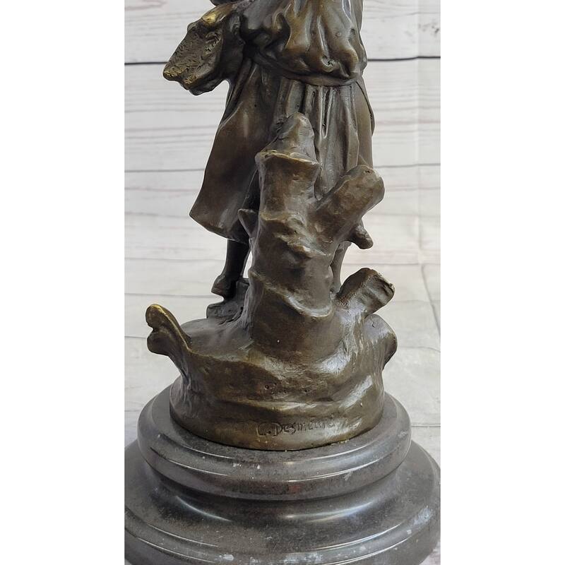 Peasant Farmer Girl W/ Rake Harvest Bronze Statue Sculpture Figure Desmure 12 Inches X 6 Inches