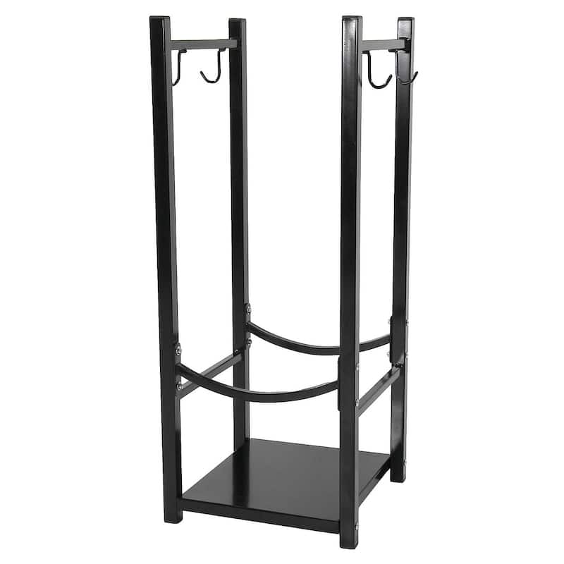 Sunnydaze Log Rack with Tool Holders Steel with Blakc Finish Firewood Storage