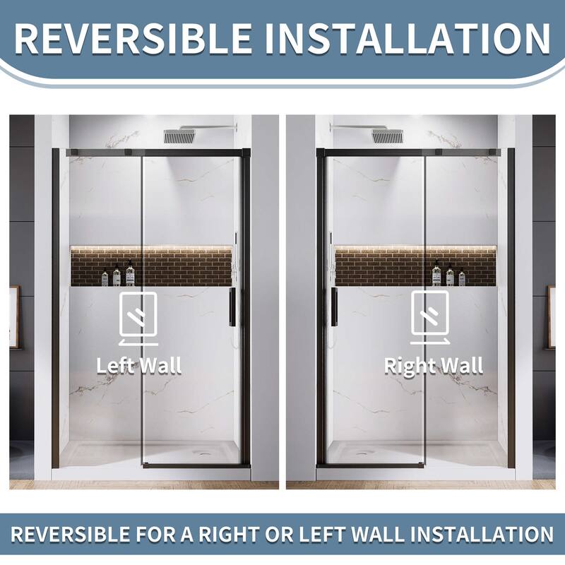 48" x 74" Glass Shower Door Framed Sliding Adjustable Brushed Nickel Clear Shower Enclosure with Hardware Kit