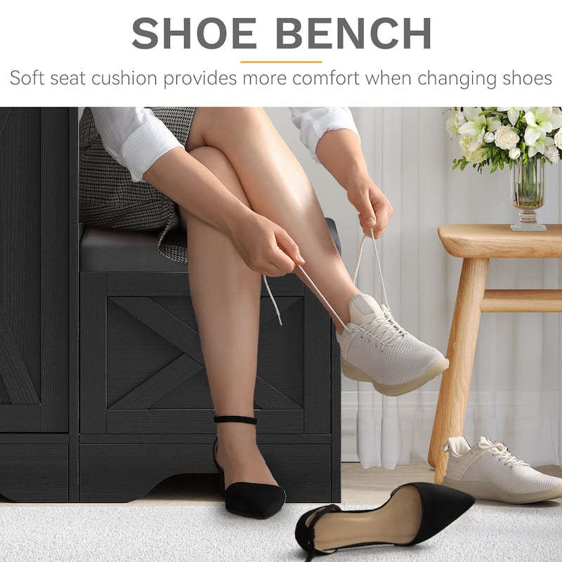 Farmhouse Shoe Cabinet with Sliding Door Shoe Bench 5-Tier Shoe Storage Cabinet with Adjustable Shelves for 20 Pairs