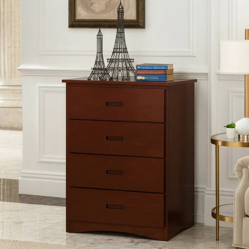 Wooden Chest With 4 Drawers, Dark Cherry Brown