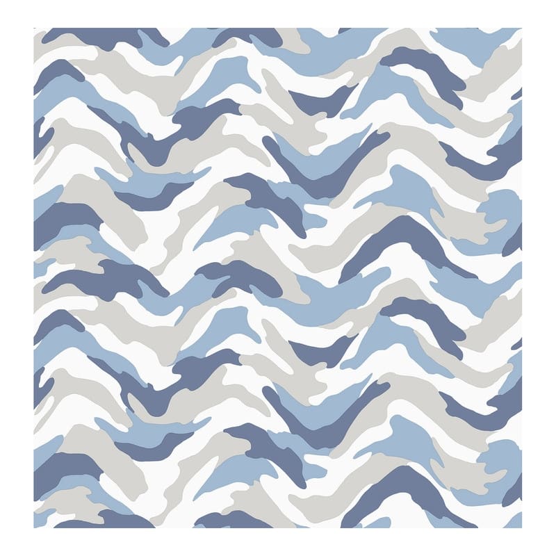 Brewster Stealth Blue Camo Wave Wallpaper - 20.5 x 396 x 0.025