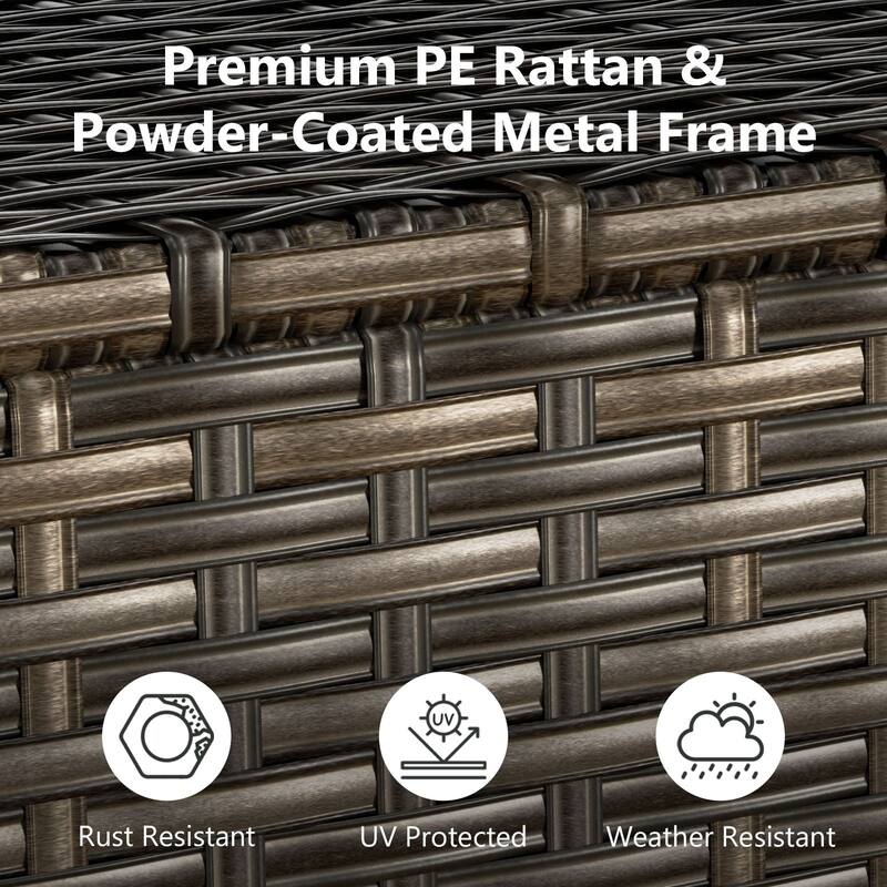 Outdoor 49.2" PE Wicker Bar Cart with Cabinet Patio Serving Cart with Tempered Glass Top