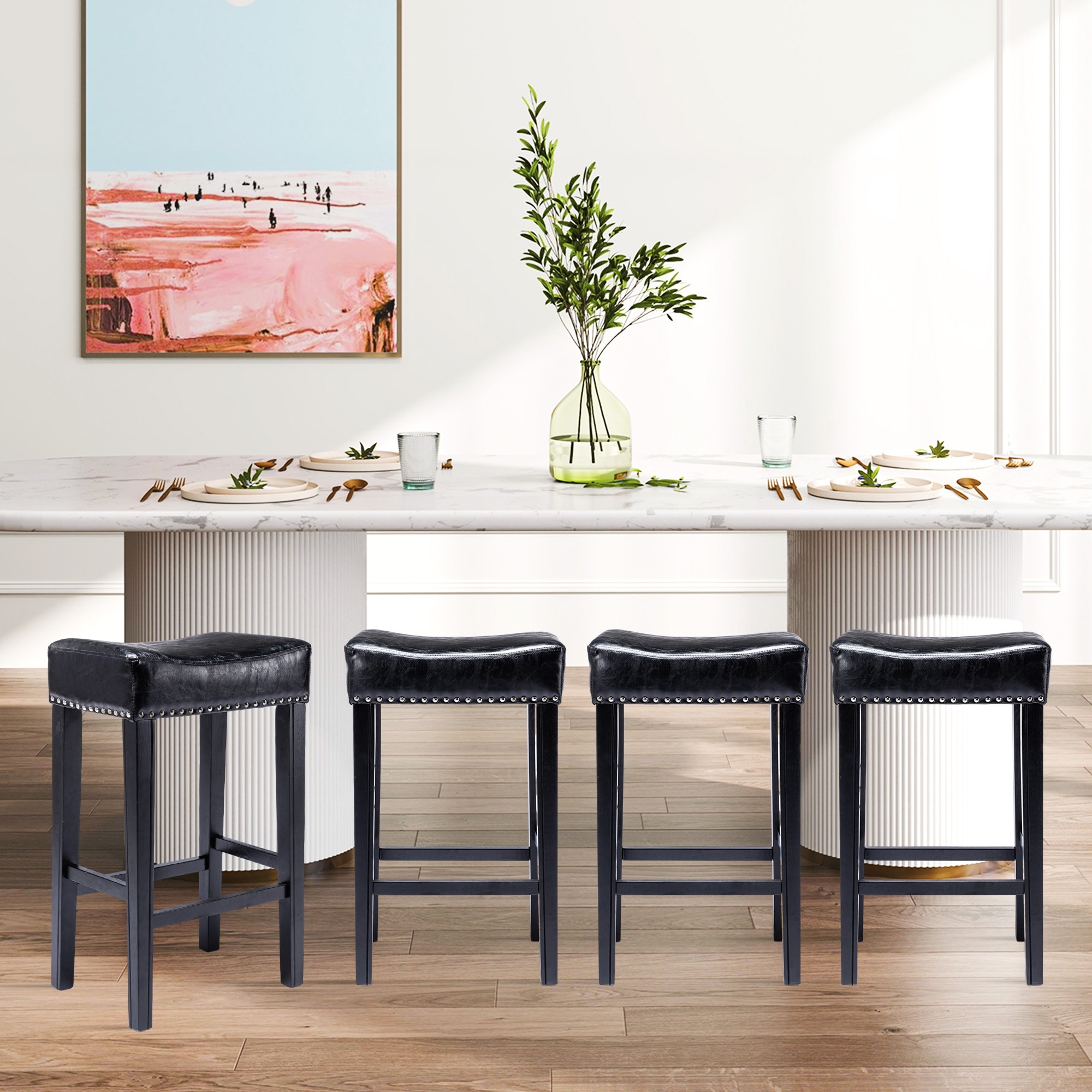 Counter Height Upholstered Bar Stools with Footrest Set of 2