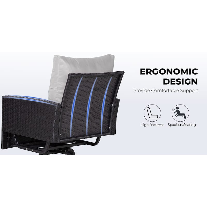 3-Piece Wicker Patio Furniture Set Rattan Swivel Chairs with Coffee Table, Outdoor Seating