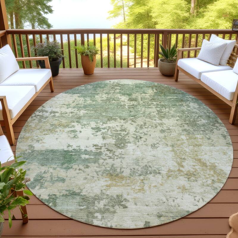 Machine Washable Indoor/ Outdoor Modern Jenna Chantille Rug - Sage - 8' x 8'