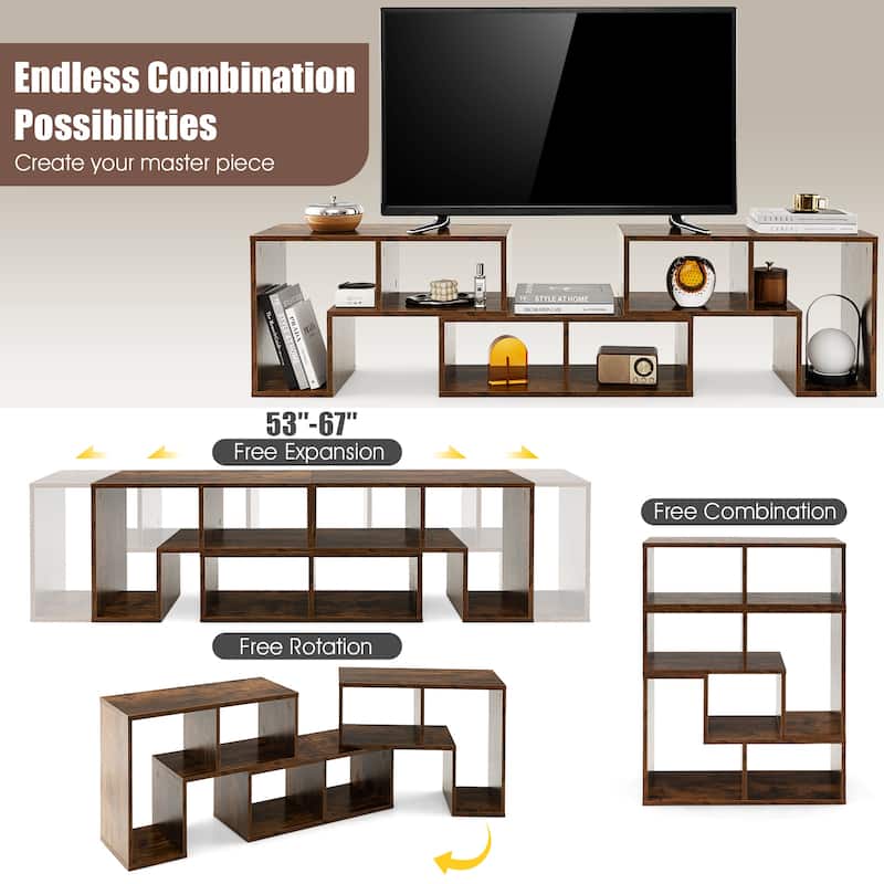 3 Pieces TV Stand Console Entertainment Center for TVs up To 65 Inch with Bookcase Shelves - 26.5" x 12" x 17" (L x W x H)