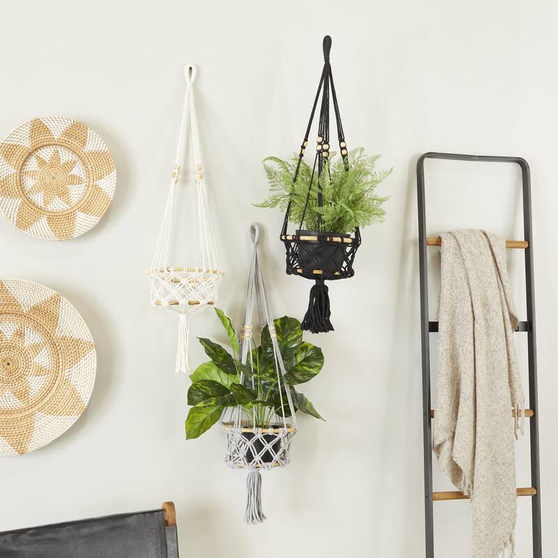 Cotton Fabric Macrame Handmade Hanging Indoor Wall Planter - Set of 3 Multi Colored - Roche River Decor