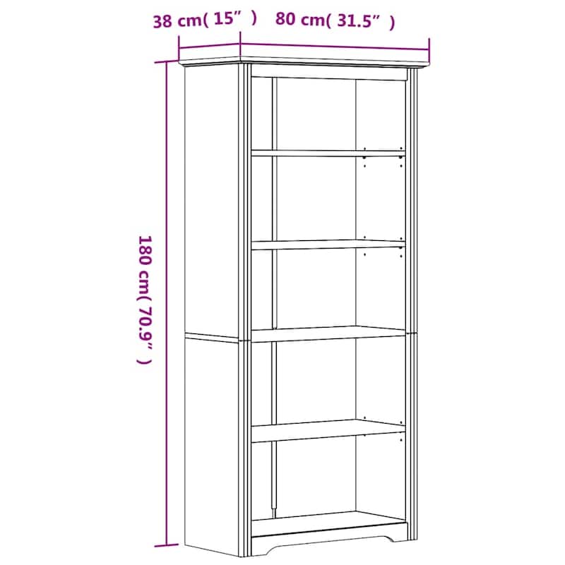 vidaXL Bookcase 5-Tier Storage Bookshelf with Shelves BODO Solid Wood Pine