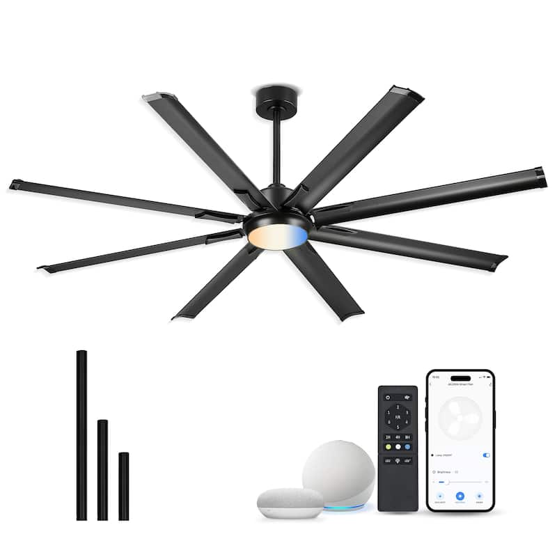 72/84/96 inch Aluminum Industrial Ceiling Fan with Integrated LED