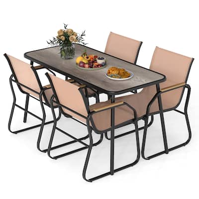 5 Piece Outdoor Bistro Dining Set with Rectangular Table and Upholstered Chairs for Backyard Meals - 55" x 25.5" x 28.5"