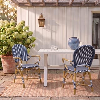 SAFAVIEH Outdoor Living Hooper (Indoor/Outdoor) Stacking Armchair - Navy/White (Set of 2) - 20.8" x 21.6" x 35"