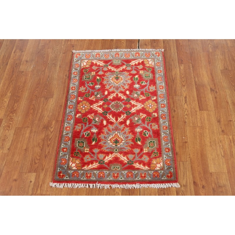 Red Floral Kazak Oriental Foyer Rug Handmade Wool Carpet - 2'0" x 3'0"