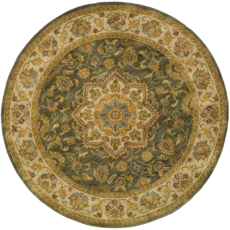 SAFAVIEH Heritage Tracie Hand-tufted Wool Oriental Area Rug - 3'6" Round - Green/Taupe