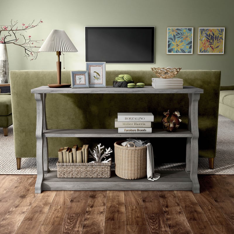 DH BASIC Farmhouse Vintage Grey Oak 47-Inch 2-Open Shelf Sofa Table by Denhour - Vintage Grey Oak
