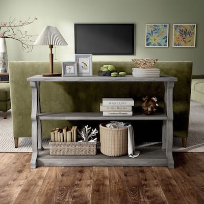DH BASIC Farmhouse Vintage Grey Oak 47-Inch 2-Open Shelf Sofa Table by Denhour